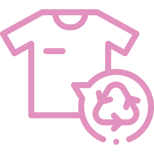 Icono de camiseta con símbolo de reciclaje en color rosa